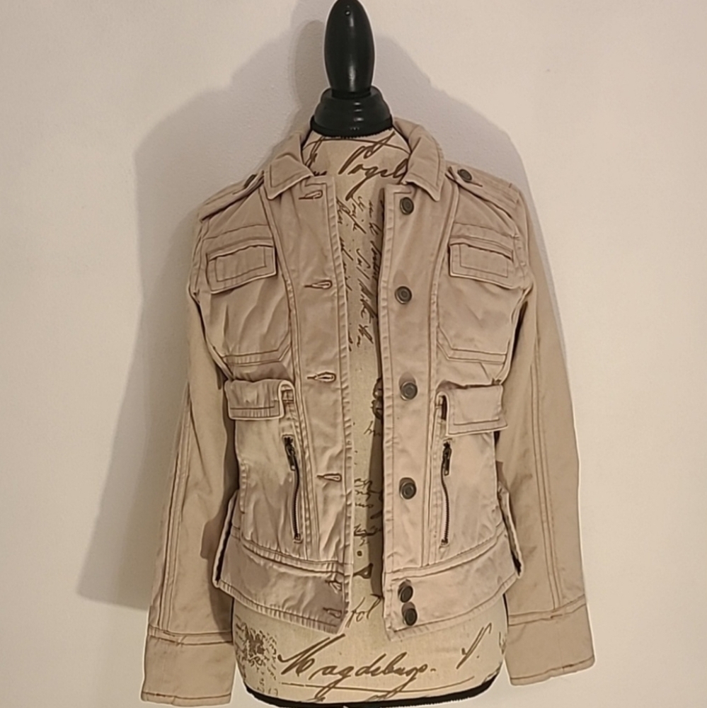 NWT American Eagle Outfitters Cream Button Military Utility Cargo Jacket Coat XS